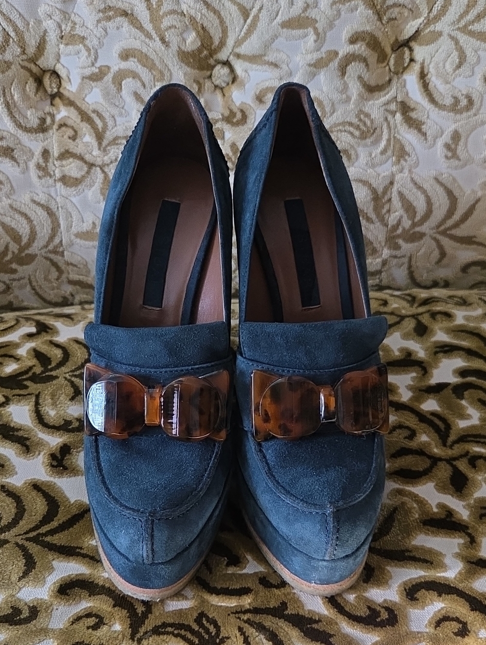 Jill Stuart Y2K Blue Suade Dolly Wedge Pumps